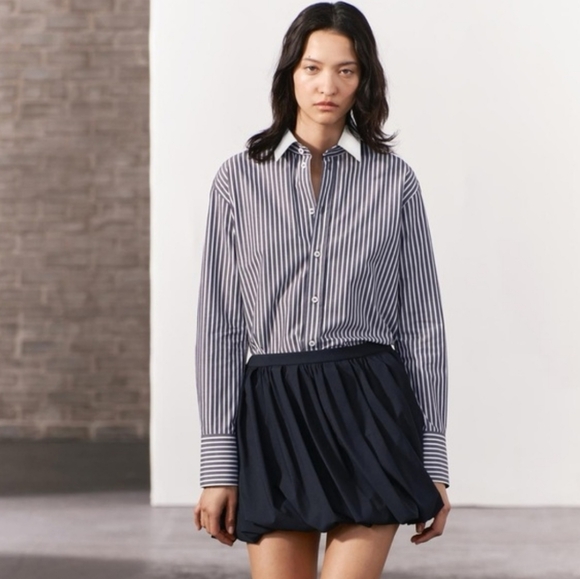 Zara Dresses & Skirts - Zara Navy Blue Pleated Balloon Voluminois Hem Mini Skirt (Bloggers Favorite) XL